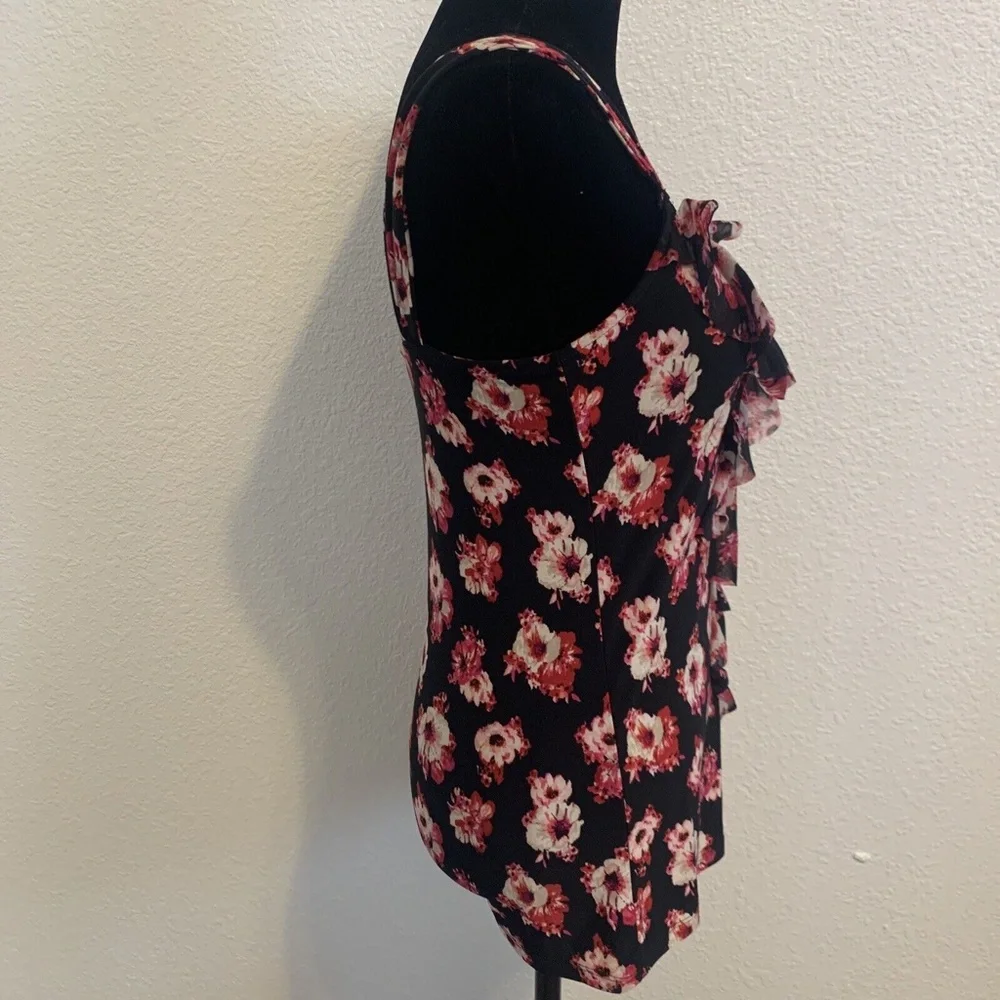 White House Black Market Hot Pink Floral Ruffle Front Tank Top Women's Size XS - Picture 2 of 11